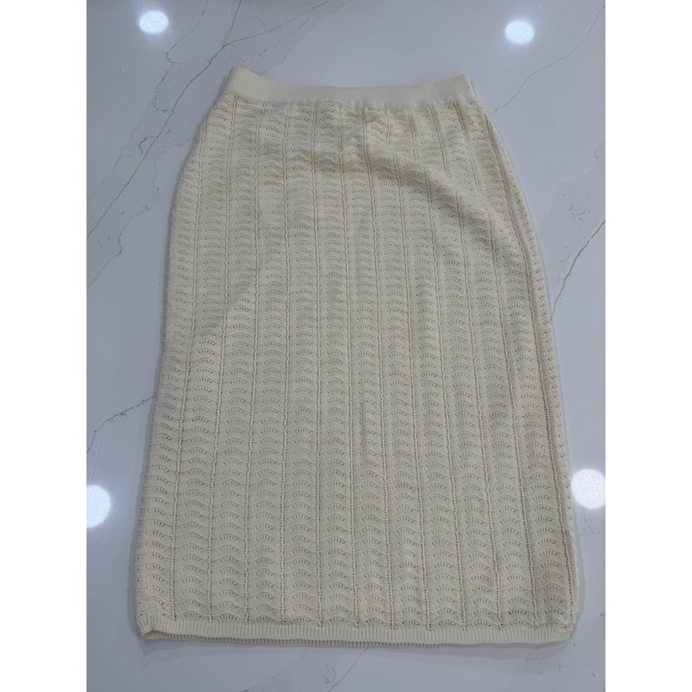 Theory Crochet‎ Midi Skirt Ivory Knit Pull On Elastic Waist Size M J0514712 - Picture 2 of 5